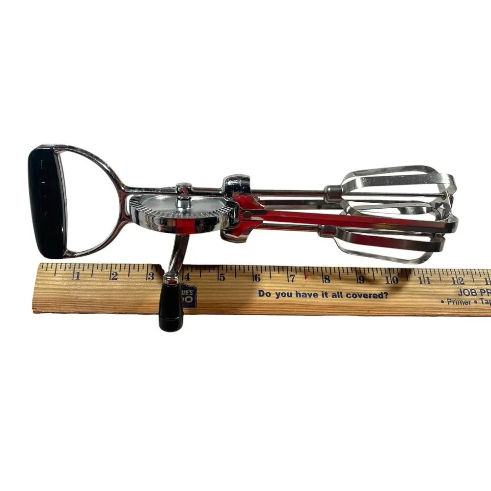 Vintage 1960’s Flint Best Ekco Hand Mixer Black Handle Stainless Steel 12”